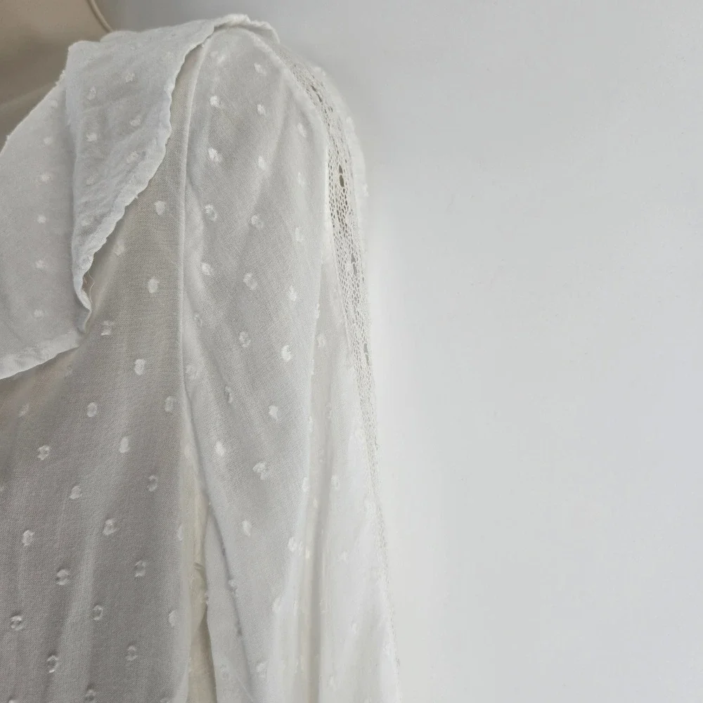 American Eagle White Swiss Dot Ruffle‎ Lace Boho Blouse Top Small - Picture 6 of 8